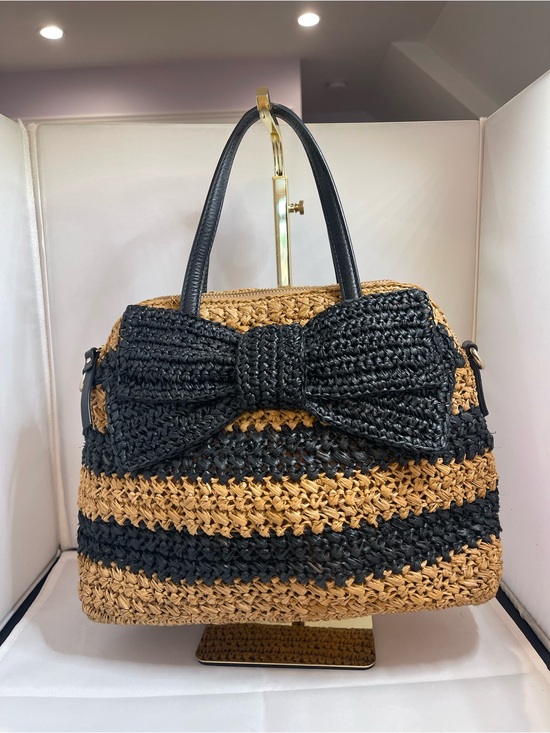 kate spade Handbags - kate spade Black and Natural Rollins Street Straw Satchel
